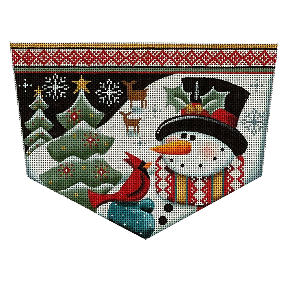 Rebecca Wood Designs Night Snowman with Cardinal Bird Needlepoint Canvas - 18M
