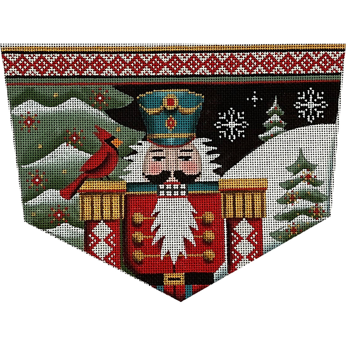 Rebecca Wood Designs Night Nutcracker with Cardinal Bird Needlepoint Canvas - 18M