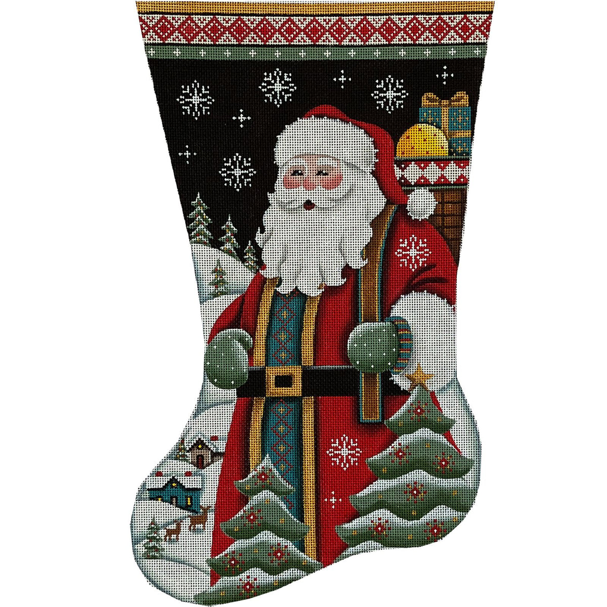 Rebecca Wood Designs Night Santa Stocking Needlepoint Canvas - 13M