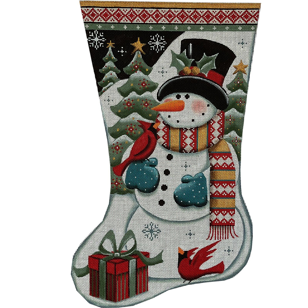 Rebecca Wood Designs Night Snowman Stocking Needlepoint Canvas - 18M