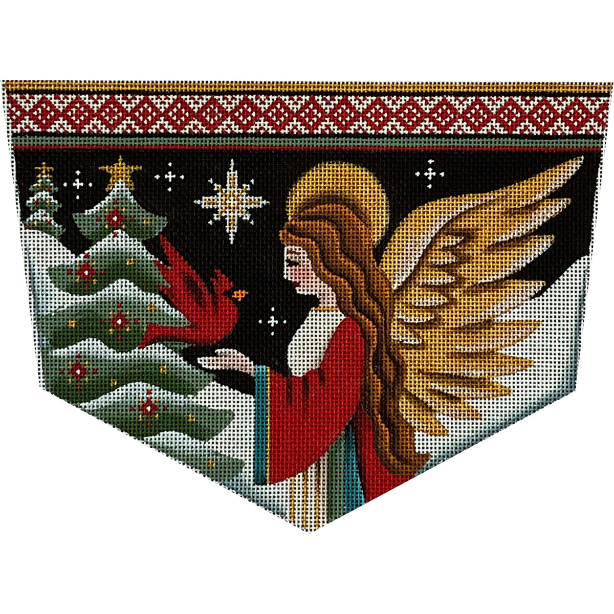 Rebecca Wood Designs Night Angel with Cardinal Bird Needlepoint Canvas - 13M