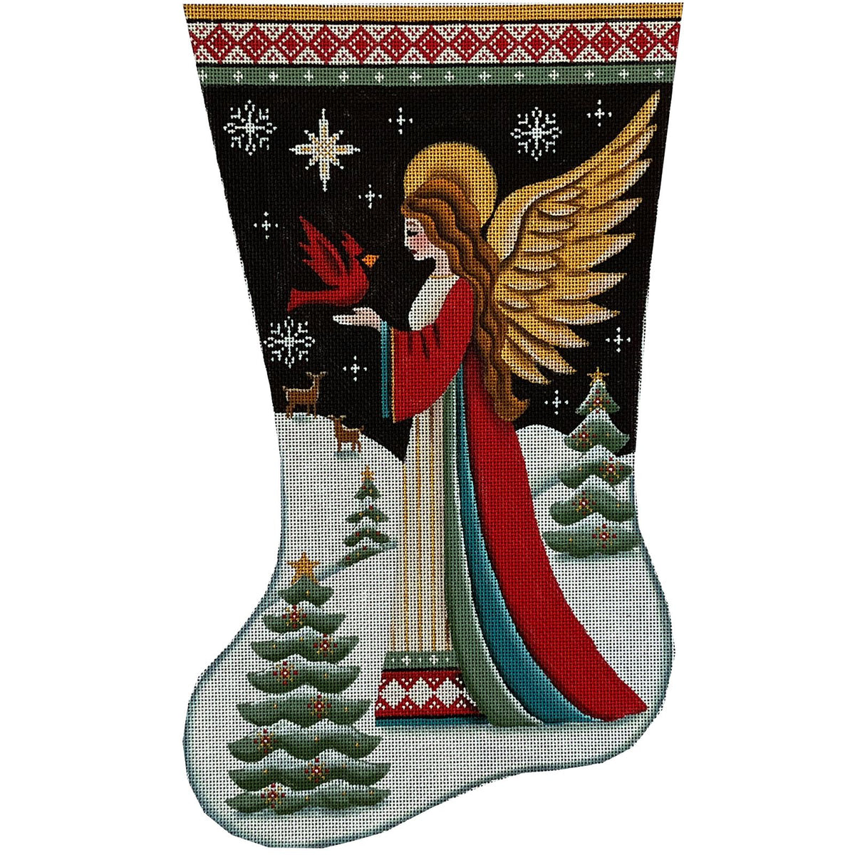Rebecca Wood Designs Night Angel with Cardinal Bird Stocking Needlepoint Canvas - 13M