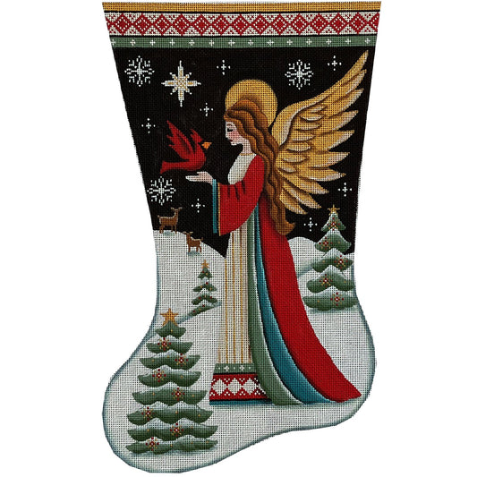 Rebecca Wood Designs Night Angel with Cardinal Bird Stocking Needlepoint Canvas - 13M