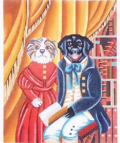 A Dragon's Tale Girl Shaggy Dog & Boy Labrador Needlepoint Canvas