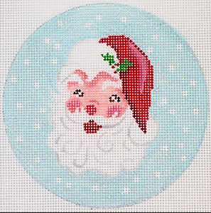 Kate Dickerson Needlepoint Collections Jolly Santa on Sky with Snow Needlepoint Canvas