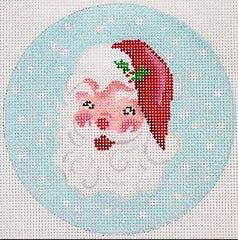 Kate Dickerson Needlepoint Collections Jolly Santa on Sky with Snow Needlepoint Canvas