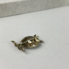 Vintage Sterling Silver Owl with Tiger's Eye Brooch