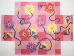 The Meredith Collection English Gerber Daisies on Gingham Checks Needlepoint Canvas