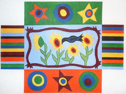 The Meredith Collection Black Bird and Sunflower Primitive Needlepoint Canvas