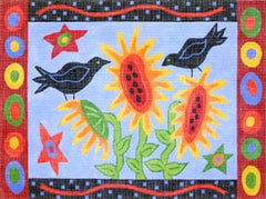 The Meredith Collection Blackbird & Sunflower Primitive Needlepoint Canvas