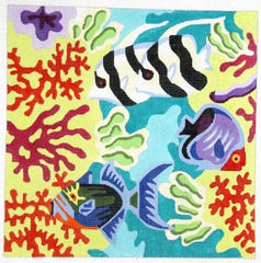 The Meredith Collection Underwater Tropical Fish Black White Needlepoint Canvas