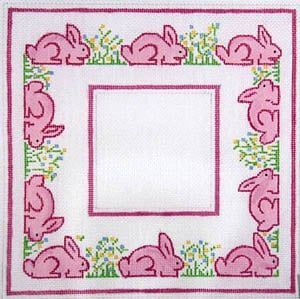 The Meredith Collection Pink Bunnies & Flowers Needlepoint Canvas