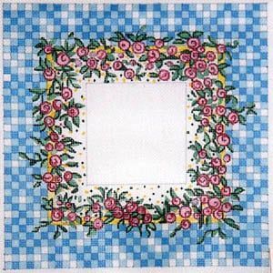 The Meredith Collection Miniature Roses on Blue Needlepoint Canvas