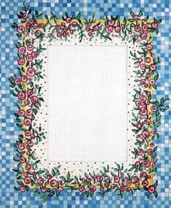 The Meredith Collection Miniature Roses on Blue Check Needlepoint Canvas