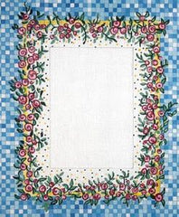 The Meredith Collection Miniature Roses on Blue Check Needlepoint Canvas