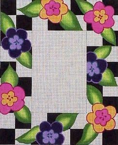 The Meredith Collection Black & White Check Flowers Needlepoint Canvas