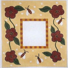 The Meredith Collection Bees & Red Flowers Check Border a Needlepoint Canvas