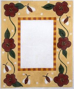 The Meredith Collection Bees & Flowers Check Border a Needlepoint Canvas