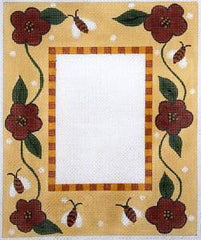 The Meredith Collection Bees & Flowers Check Border a Needlepoint Canvas