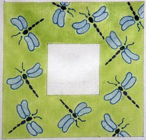 The Meredith Collection Iridescent Green Dragonflies Lime Needlepoint Canvas