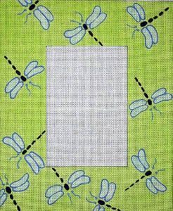 The Meredith Collection Iridescent Dragonflies Lime a Needlepoint Canvas