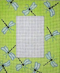 The Meredith Collection Iridescent Dragonflies Lime a Needlepoint Canvas