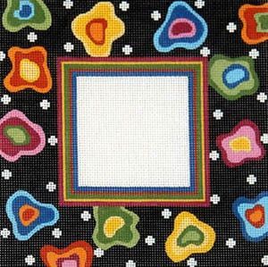 The Meredith Collection Dotty Floral Black Background Needlepoint Canvas