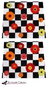 The Meredith Collection Zinnias on Black and White Check Needlepoint Canvas