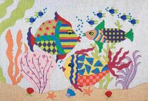 The Meredith Collection Crazy Fish Backpack Needlepoint Canvas