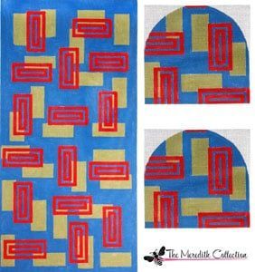 The Meredith Collection Art Decoration Blue & Red Med Satchel Needlepoint Canvas