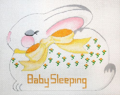 The Meredith Collection Sleepy Bunny Yellow Bow Needlepoint Canvas
