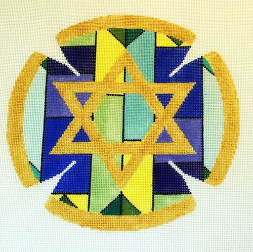 Judaic Designs by Tonya Geometric Background Yarmulke Needlepoint Canvas