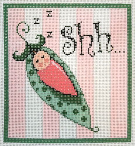 The Meredith Collection Sweet Pea Sleeping Girl Shhh Needlepoint Canvas