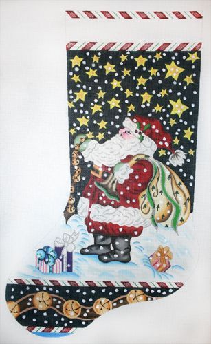 The Meredith Collection Santa with Jingle Bells Needlepoint Canvas
