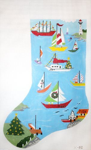 The Meredith Collection Sailboat Marina at Christmas Needlepoint Canvas