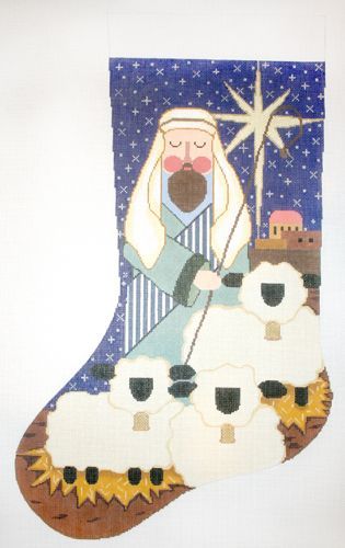 The Meredith Collection Shepherd with Sheep Stocking Needlepoint Canvas