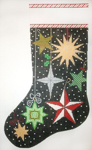 The Meredith Collection Peppermint Party Stars Stocking Needlepoint Canvas