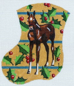 The Meredith Collection Colt & Holly Mini Stocking Needlepoint Canvas