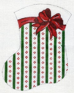 The Meredith Collection Bow & Patterned Bkg Mini Stocking Needlepoint Canvas