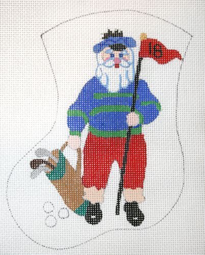 The Meredith Collection Golf Santa Mini Stocking Needlepoint Canvas
