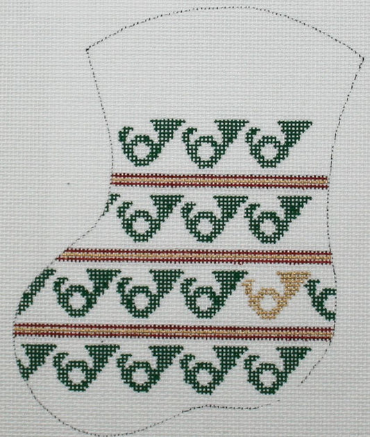 The Meredith Collection Christmas Horns Mini Stocking Needlepoint Canvas