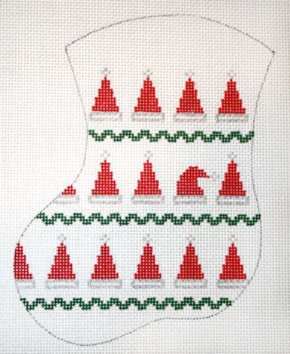 The Meredith Collection Santas Hats Mini Stocking Needlepoint Canvas