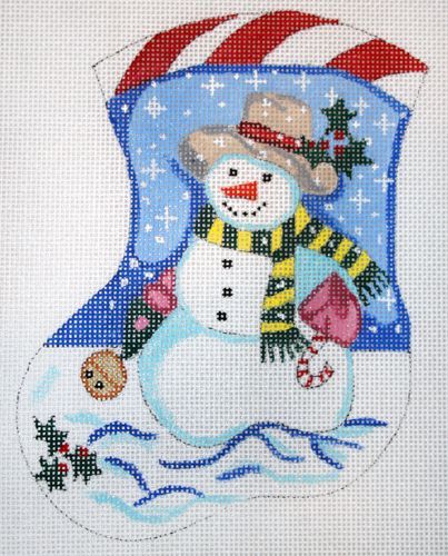 The Meredith Collection Snowman with Bell Mini Stocking Needlepoint Canvas