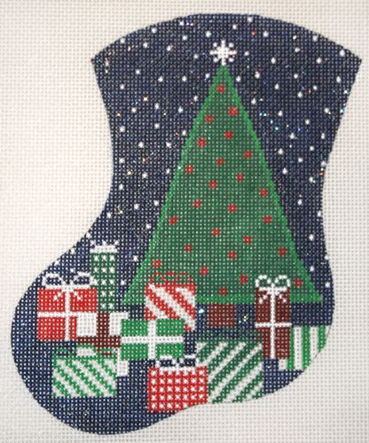The Meredith Collection Tree & Packages Mini Stocking Needlepoint Canvas