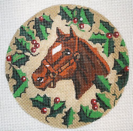 The Meredith Collection Thoroughbred With Holly Ornament Needlepoint Canvas