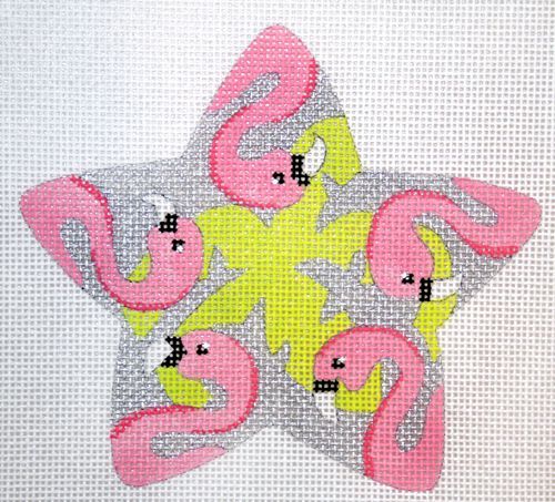 The Meredith Collection Star With Flamingos Ornament Needlepoint Canvas