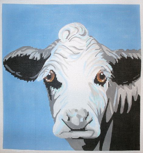 The Meredith Collection Cow on Blue Needlepoint Canvas