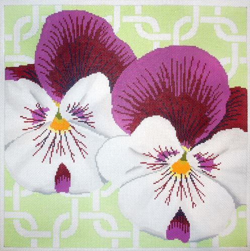 The Meredith Collection Pansies on Mint Needlepoint Canvas