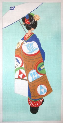 The Meredith Collection Geisha Aqua Background Needlepoint Canvas