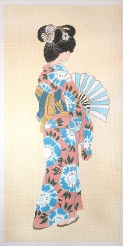 The Meredith Collection Geisha Yellow Background Needlepoint Canvas